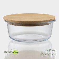 A container of heat -resistant glass with a bamboo lid Bellatenero Eco, 620 ml, 15 × 6.5 cm