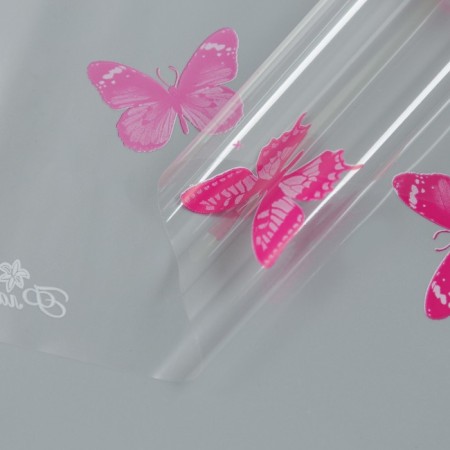 Film for flowers "butterflies" pink+white 0.7 x 8.2 m, 40 mkm-1
