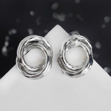 Earrings Metal "Geometry" circles intertwined, silver color-2
