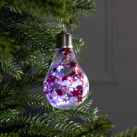 Christmas ball "cones with red tinsel", batteries, 5 LED, glow white