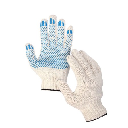 Workers, x/b gloves, knitting grade 7, 4 threads, size 9, with PVC dots, white-2