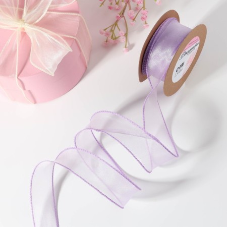 Kapron “wave” ribbon, with brilliance, 40 mm, 10 ± 1 m, lilac color No. 21-1