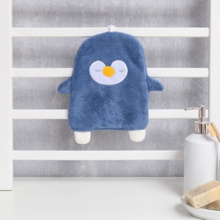 Lovelife hand towel "Penguin", col. Blue, 25x21 cm, 100% PE, microfiber 280 g/m2