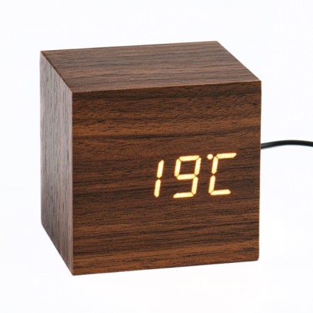 Clock - an alarm clock electronic "digit" with a thermometer, wooden, 6.5 cm, aaa, USB-2