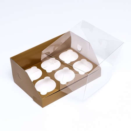Confectionery folding box for 6 cupcakes 23.5 x 16 x 10, gold-3