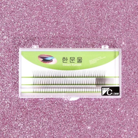 Eyelashes for extension, bundles, 12 mm, thickness 0.07 mm, bend C, 120 bundles, black color black-2