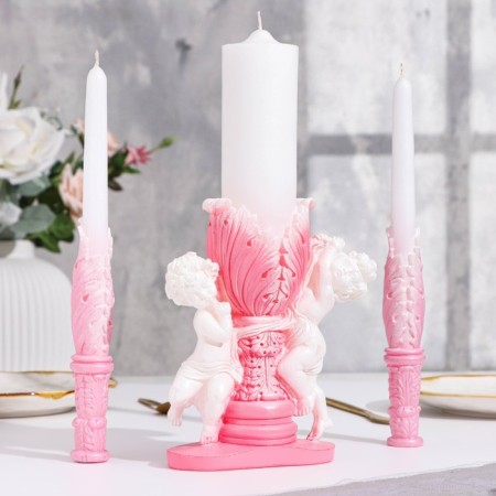 Figure wedding candle "Two Angels", 29.5x15 cm, white-pink, 48 hours, home-3