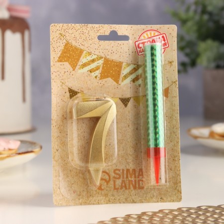 Candle for cake the number "Gran + Fountain" Golden "7"-1