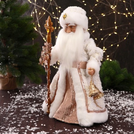 Santa Claus "with cones and staff" moves, 40 cm, white-beige-3