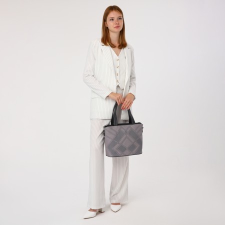 Bag "Golden Rain" with a zipper, 2 outer pockets, a long belt, color gray color-6