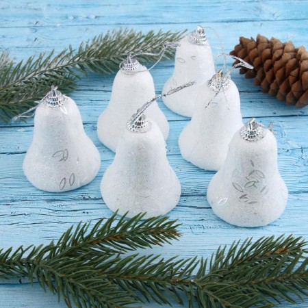 Jewelry decoration "Bell with hoarfrost and sparkles" (set 6 pcs) 4.5x5 cm, white