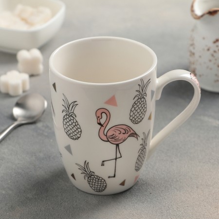 Porcelain share mug "Pink Flamingo", 350 ml, white color