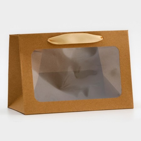 Gift package with a wide bottom and window 20 × 14 × 13.2 cm, craft