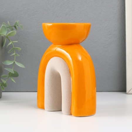 Ceramics candlestick for 1 candle "Medusa" sand-orange 11.7x8x15 cm-4