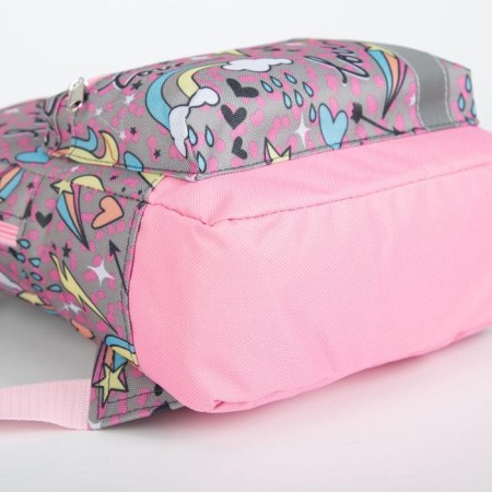 Baby backpack on lightning, external pocket, reflective strip, gray/pink color-4