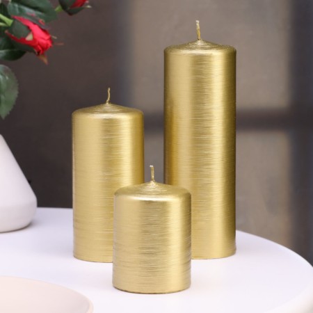 Set of candles-cylinders on the stand "Interior", 3 pcs, gold-1
