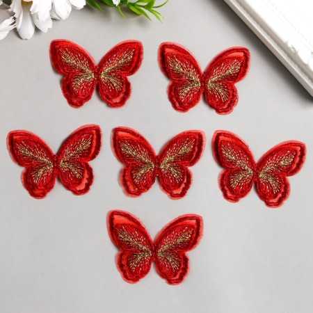 Decor for creativity Textile Embroidery "Butterfly red" double wings 3.7x5.2 cm-1