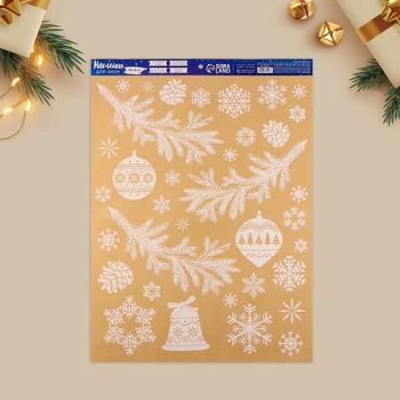 Stick for windows "New Year's ornaments", reusable, 50 x 70 cm, new year-1