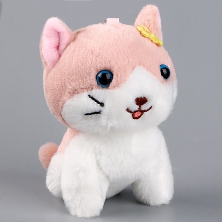 Soft toy "Cat with a flower" on a key fob, 11 cm, color mix