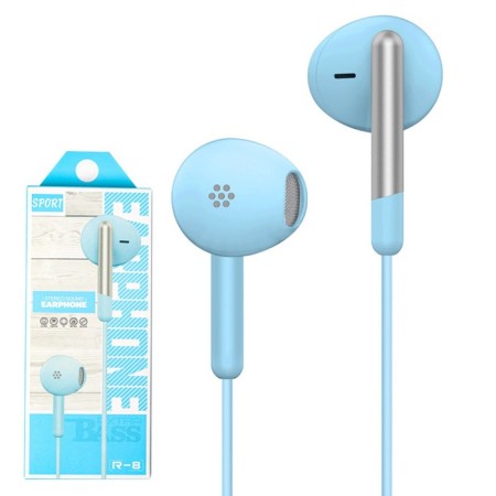R-8 headphones, wired, inserts, microphone, 1 m, jack 3.5 mm, blue-2