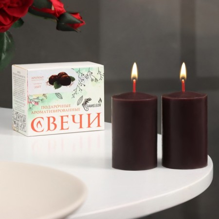 A set of candles-stolbiks 2 pcs, 4x6 cm, chocolate truffle-1