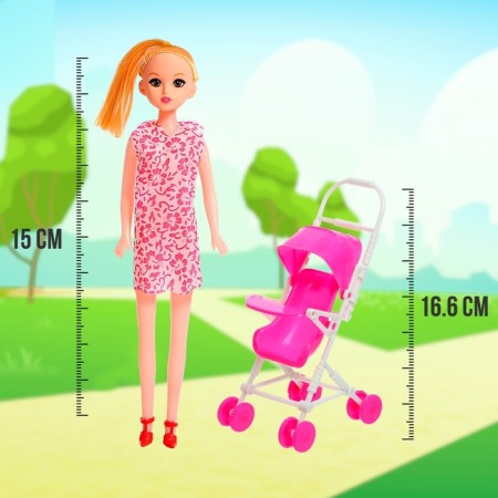 Mom and daughter doll with a stroller, mix-1