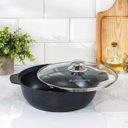 Frying, 3 l, d = 28 cm, h = 8.5 cm, glass cover, anti -stick coating, color dark marble-1
