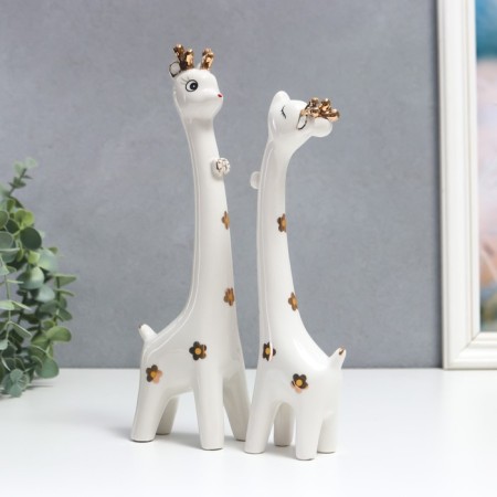 Souvenir Ceramics "White Giraffes with bows and colors" Set 2 pcs 22x4x6 25x5x7 cm