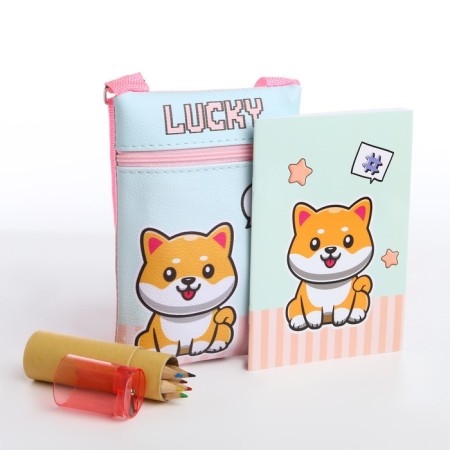 Подарочный набор для девочки Lucky, сумка, карандаши, раскраска-1
