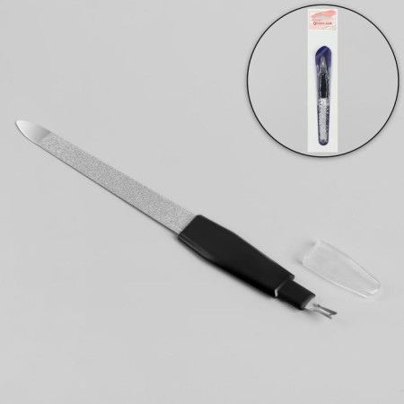 Metal peel-trimmer for nails, 15 cm, with a protective cap, in a case, black color-1