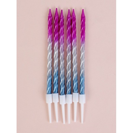 Candles for the Cake "High Spiral", 6 pcs, pink gradient, silver, blue-1