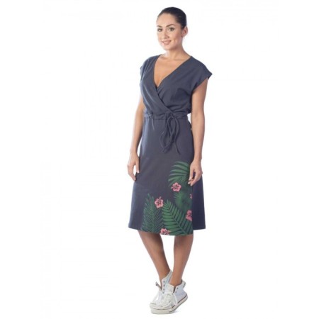 Women's dress "Tropical flowers", size 50, color gray