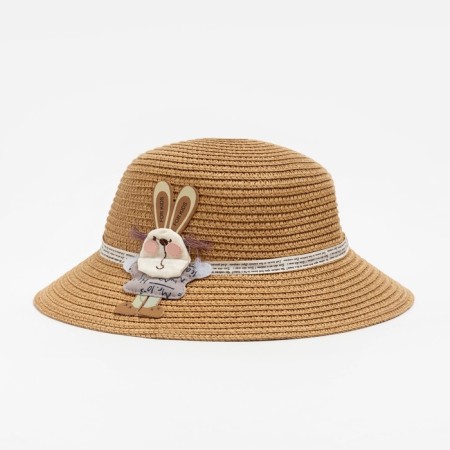 Hat for the girl Minaku "Bunny", brown color, river 52-4