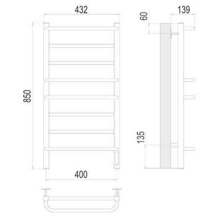 Electric Terminus heated towel rail "Euromix" P8, 400x850 mm, chrome-2