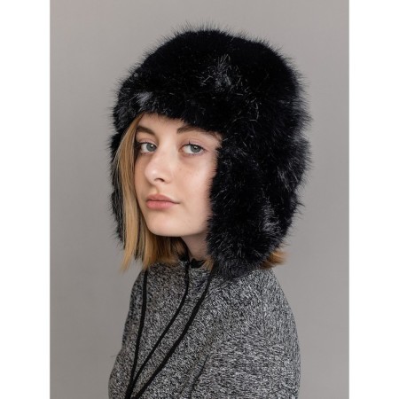 Children's fur cap, size 52, black color-4