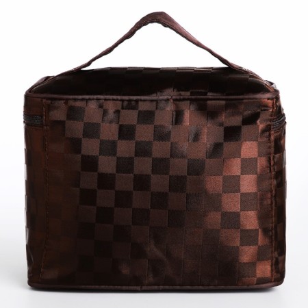 Cosmetic bag with a zipper, with a mirror, brown color-1