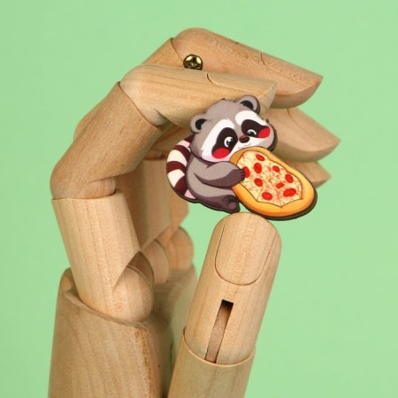 Wooden icon "Raccoon with pizza", 3.7 x 3 cm-4