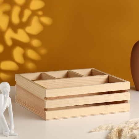 Kashpo wooden with 4 compartments 25x22x8.5 Natural