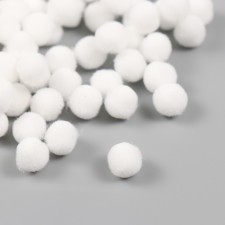 Pompons, 8 mm, 100 pcs/pack, 100% polyester, white color