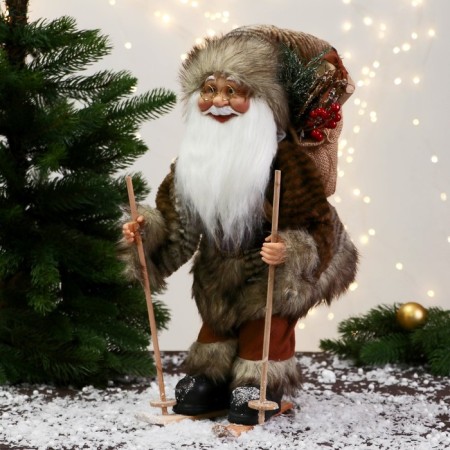 Santa Claus "on skiing and with twigs" 40 cm, gray-3