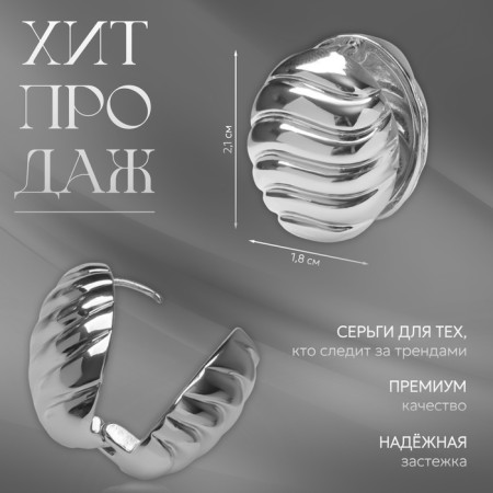 Earrings Metal "Chord" oval, waves, color silver-1