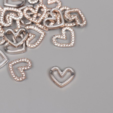 Decor for creativity plastic "Heart with rhinestones" gold set of 20 pcs 1.5x1.5x0.4 cm-1