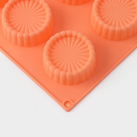 Baking uniform “Conddy”, silicone, 29 × 17 × 2.1 cm, 8 cells (D = 6 cm), Orange color-4