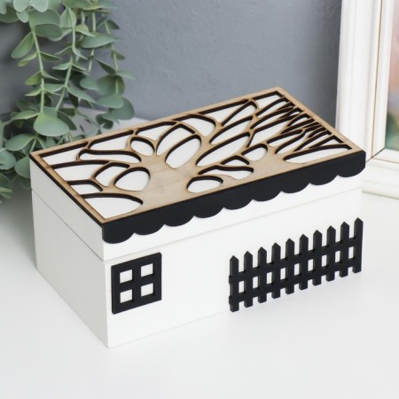Casket tree "House under the trees" brown-white 18x10x8.8 cm