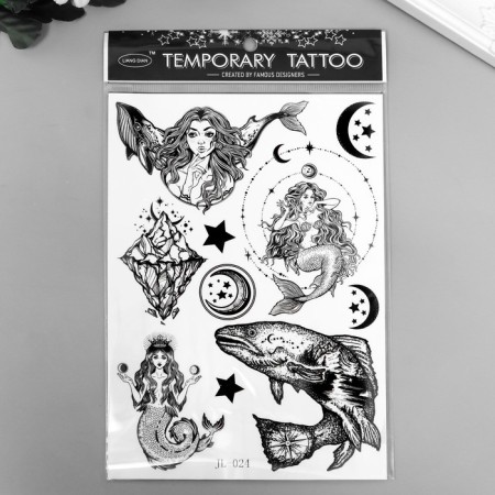 Tattoo on the body Black Mermaids and Stars 21x15 cm-2