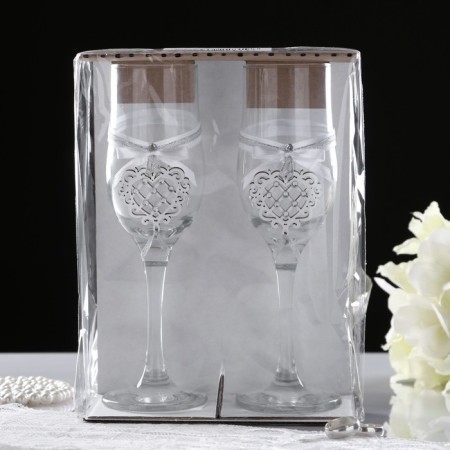 A set of wedding glasses "openwork", handmade, white-white, 6x6x20.5 cm, 2 pcs.-2
