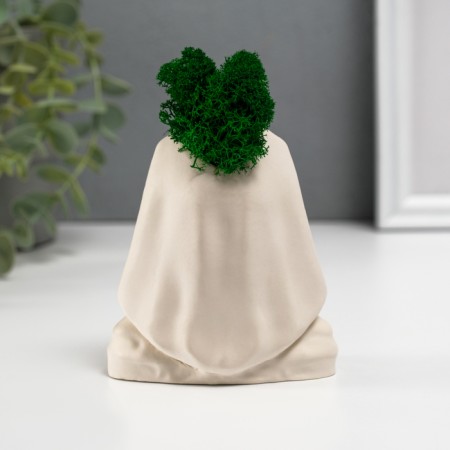 Concrete Kashpo "Pharaoh Skeleton" with moss 10x8.5 cm white (moss green stabilized)-3
