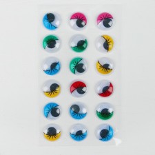 Eyes with glue -based cilia, set of 18 pcs., Size: 2 cm