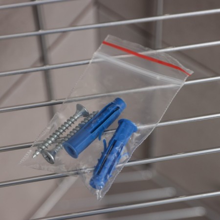 The bathroom shelf is an angular 3-tier, 20.5 × 20.5 × 52 cm, color chromium-4