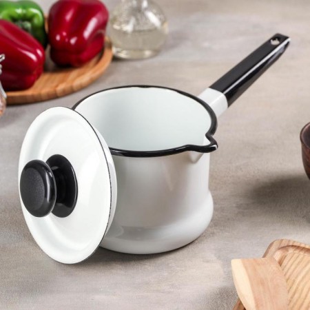 Bucket, 1 l, without a decolle, enameled cover, metal handle, induction, white color-1